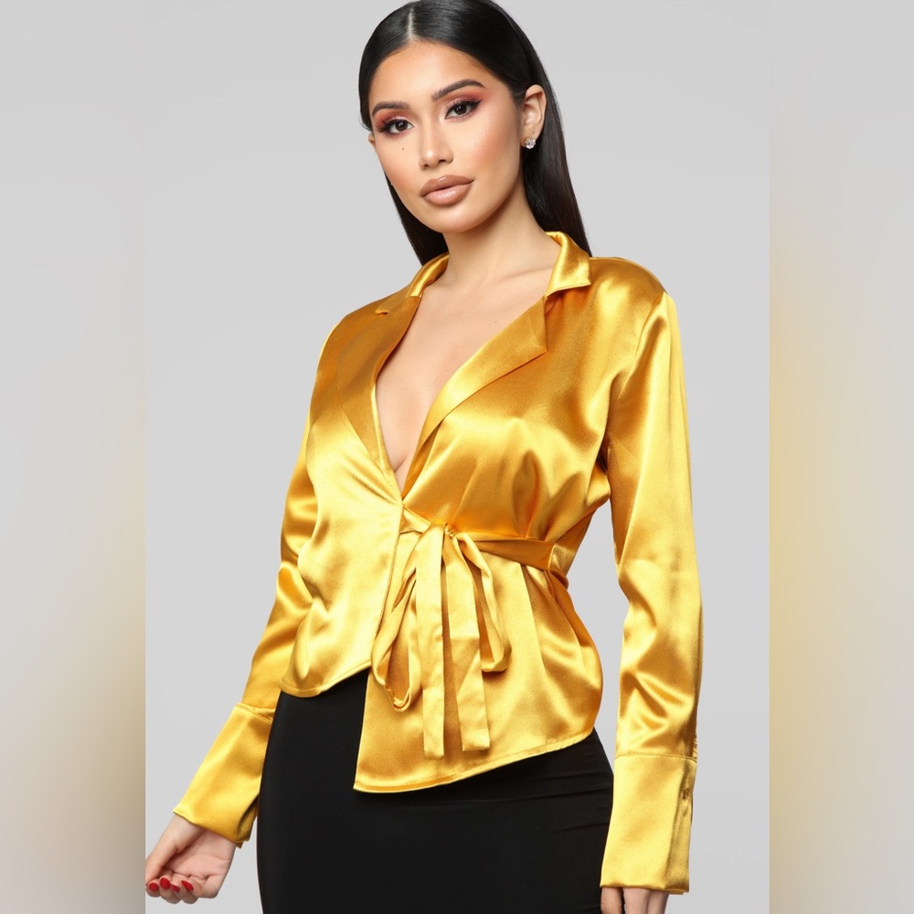 Fashion Nova Gold Tied Blouse